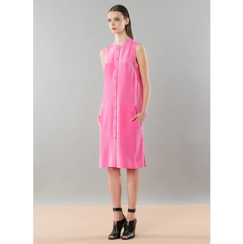 Tibi Silk Button Front Dress Sleeveless Size 6 Pink